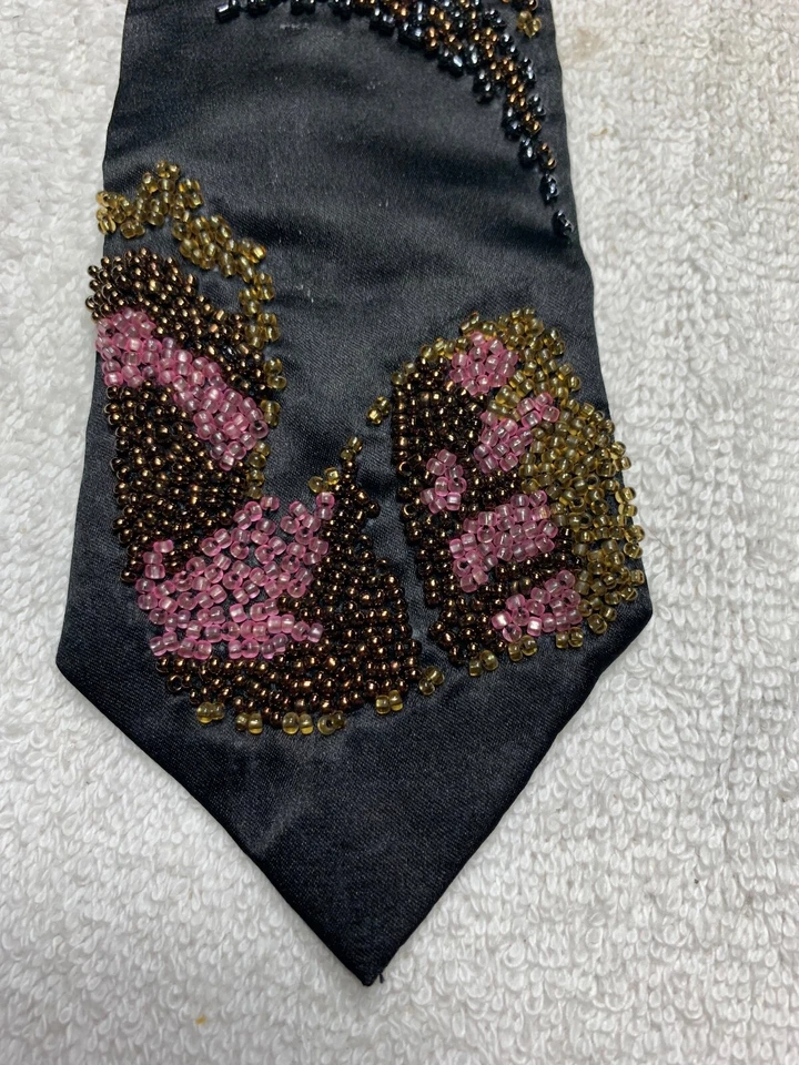 CORBATA SWEENEY VINTAGE NIÑOS AÑOS 40-70 MODA DIVERTIDA NEGRA CON CUENTAS ARTE 2,75X 53 Foto 1 de 4