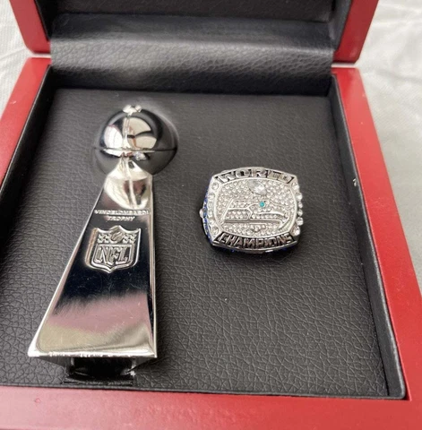 2013 Seattle Seahawks Wilson #3 Ring Super Bowl Lombardi Trophy 4' + Display Box Cover