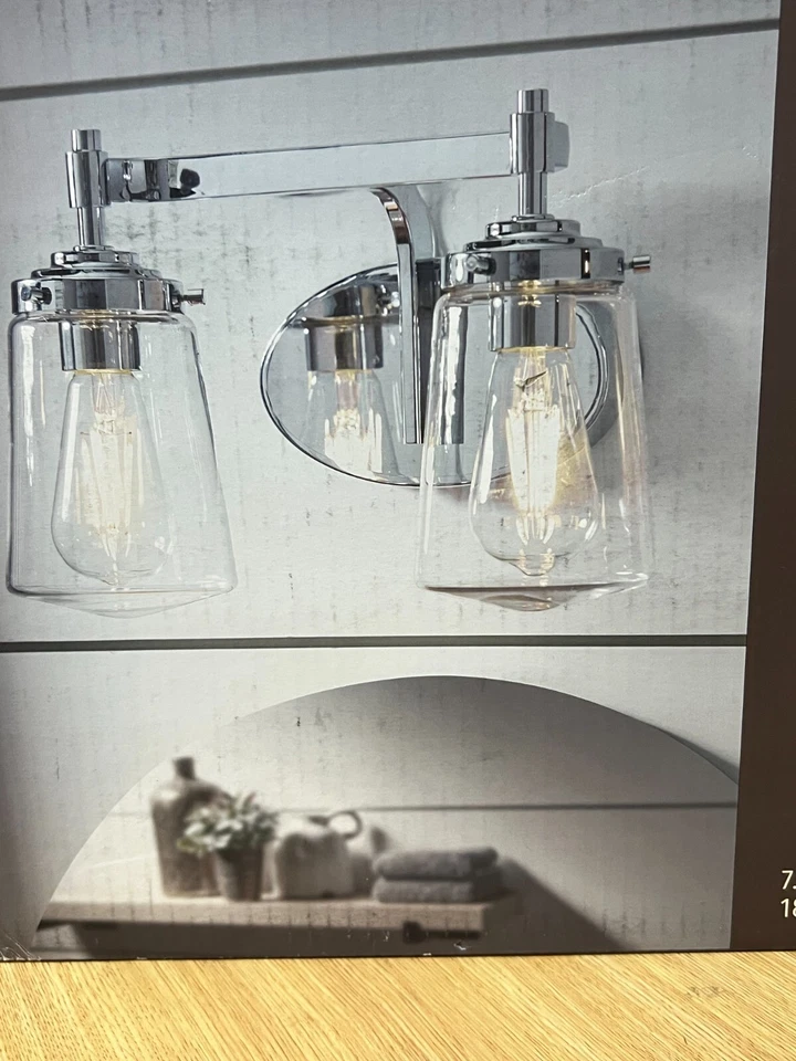 Allen Roth Wyatt Polished Chrome Farmhouse Vanity Bar 2 Light Rough Box 1362619