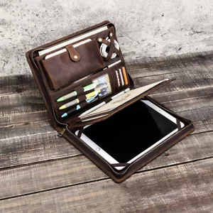 Genuine Leather Folder Organizer Portfolio Tablet Sleeve Case Cover For iPad Pro - Picture 1 of 14