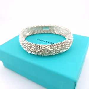 Bracciale pulito Tiffany & Co. argento sterling 15 mm di larghezza Somerset maglia 7" pollici - Foto 1 di 11