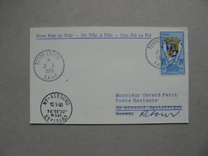 TAAF FRENCH ANTARCTIC TERR, card to Norway 2-1-1960, Terre Adelie, caot of arms - Picture 1 of 2