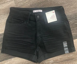 SO Junior’s high rise curvy shortie black Shorts size 7 stretch - Picture 1 of 6