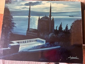 Original Oil Painting On Board signed Islamic Blue Mosque Istanbul Turkey - Picture 1 of 6