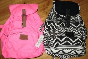 Pink VS Small Cotton Backpack Tie Magnetic Snap/1 Zip Pocket NIP U Choose Color - Picture 1 of 14