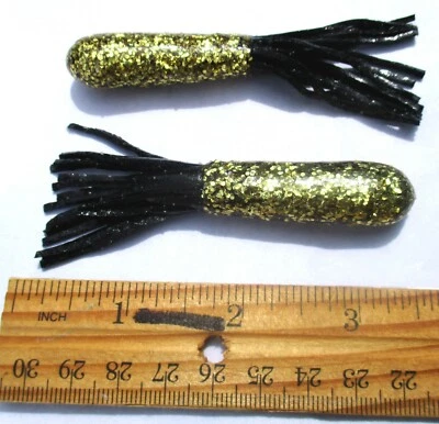 10ct GOLD Glitter BLACK Tail 3.5" Hollow Salty TUBES Bass Lures Tube Jigs Baits - Изображение 1 из 3