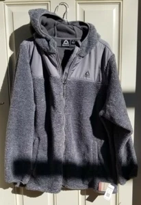 NWT Reebok MSRP $150 Women’s 2X Gray Faux Fur Hoodie Outerwear Jacket Full Zip - Picture 1 of 11