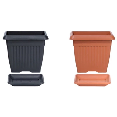 BOTLE Blumenkübel Blumentopf mit Untersetzer quadratisch anthrazit terrakotta 6 Größe