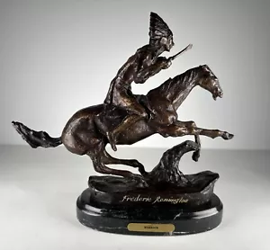 Warrior Frederic Remington Bronze Statue Sculpture Native American Horseman - Picture 1 of 11