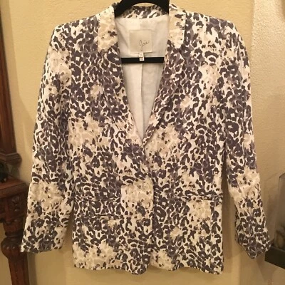 JOIE Mehira 100% Linen Leopard Print Blazer Size 0 - Image 1 of 4