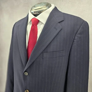 Chaps by Ralph Lauren Mens 41 R Navy Blue Pinstripe Suit Jacket Blazer 100% Wool - Picture 1 of 14