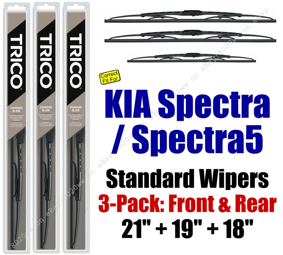 Limpiaparabrisas 3pk delantero trasero estándar - apto para Kia Spectra 2004 - 30210/190/180 Foto 1 de 1