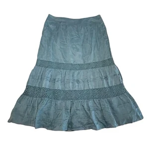 J. Jill Skirt Womens 18 Blue Linen Tiered Crochet Boho Prairie Festival Country - Picture 1 of 10