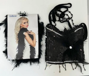 Federboa oder Handtasche "Black Lady". Karneval. Auch als 2-teiliges Set. Neu. - Bild 1 von 4