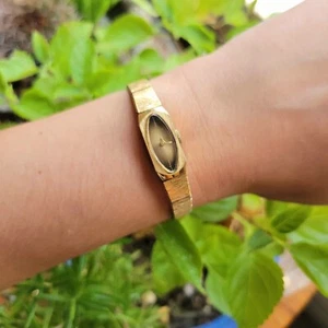 Vintage Benrus Retro Modernist Classic Gold & Brown Womens Womans Dainty Watch - Picture 1 of 14