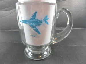 VINTAGE ANCHOR HOCKING N920G AERO COMMANDER JET AIRPLANE PLANE CLEAR GLASS MUG - Picture 1 of 7