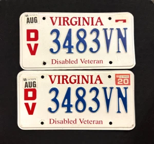 2020 Virginia License Plate Pair DV3483VN ...... DISABLED VETERAN / HANDICAPPED - Picture 1 of 1