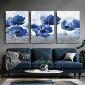 3pcs Blue Flowers Posters Abstract Flower Wall Art Canvas Unframed - Bild 1 von 9