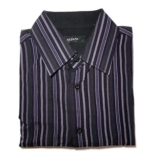 Men’s Alfani Striped Purple Black Long Sleeve Button Down Dress Shirt Sz Medium - Picture 1 of 5