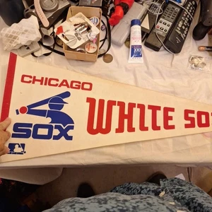 Banderín de béisbol MLB de fieltro rojo azul de los Medias Blancas de Chicago vintage años 70-80 logotipo - Imagen 1 de 5