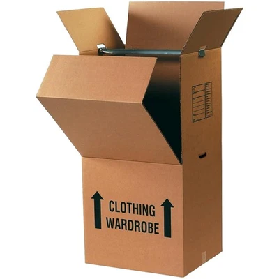Heavy-Duty Tall Wardrobe Moving Boxes with Hanger Bars (3-Pack) – 20″L × 20″W... - Image 1 of 4