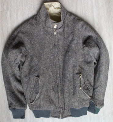 VINTAGE Lands End Jacket Mens S Brown Grey Wool Bomber Herringbone Reversible - Image 1 of 4