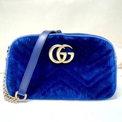 Bolso de Hombro Gucci Marmont Terciopelo Azul 447632! (WMP012875) Foto 1 de 4