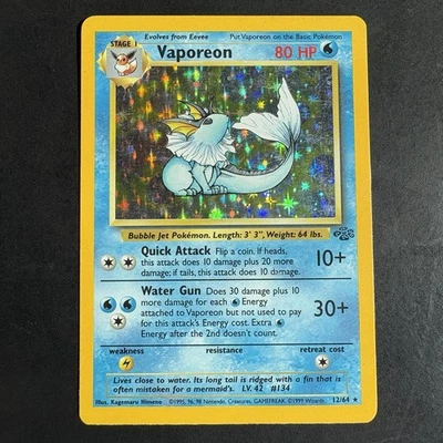 Pokémon Vintage Holo Vaporeon 12/64 Jungle WotC 1999 - Image 1 of 4