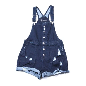 NOBO Shortalls Womens Med 7/9 - 28 Waist Overall Shorts Distressed Stretch Denim - Picture 1 of 8