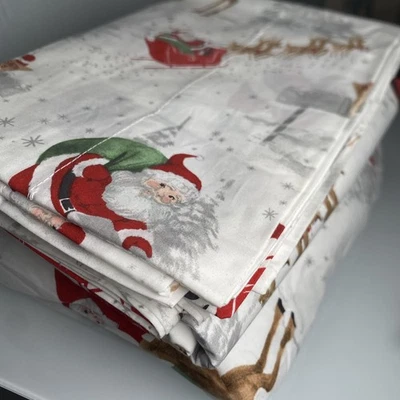 NEW Pottery Barn Kids HERITAGE SANTA Organic Cotton Queen Sheet Set Christmas - Image 1 of 4