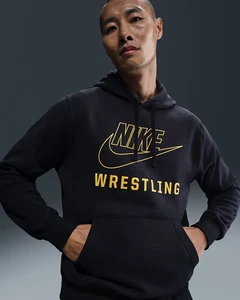 Nike Men's M Wrestling Swoosh Logo Pullover Hoodie Black Gold NEW - Picture 1 of 10