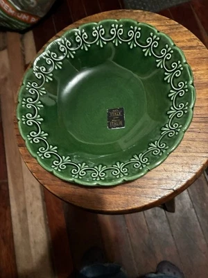 4pc  Maioliche Jessica Made in Italy Christmas Pasta Bowl 9in Ceramic Green New - Image 1 of 2