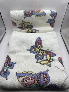 VTG Cannon Butterfly White Bath Towels Two - Picture 1 of 8