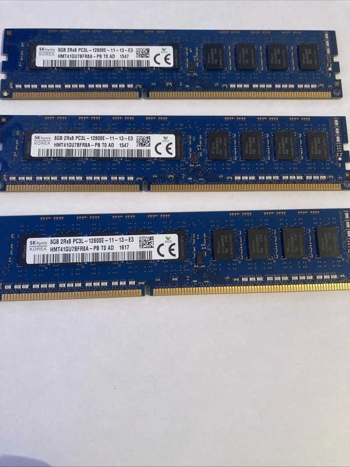 Hynix 8gb DIMM DDR3 PC12800E HMT41GU7BFR8A-PB X3 (24GB Total) - Image 1 of 1