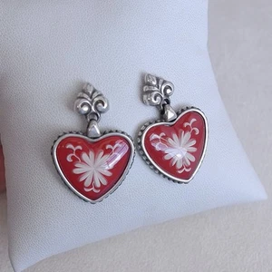Brighton Water Lily Red Heart Dangle Earrings Silver Plated Retired Rare - Picture 1 of 6