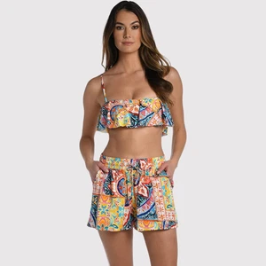 Neu mit Etikett La Blanca Damen-Badeshorts gelb Blumenmuster Stretch Strand Resortwear Small - Bild 1 von 10