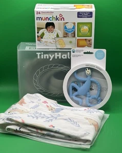 Matchstick Monkey Teether, Silicone Tableware Set, Sleep Sack w/Feet & Paper Bib - Picture 1 of 15