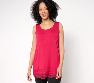 LOGO Layers by Lori Goldstein Knit Tank with Lace Trim Perisan Red 3X - Picture 1 of 2