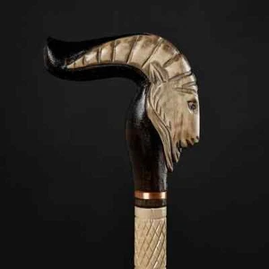 Handmade Wood Carved Animals Goat Walking Cane Colorful African Wood Stick - Picture 1 of 5