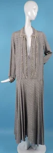 FLAPPER 1920’S DROP WAIST DRESS W OFF WHITE LACE TRIMS - Picture 1 of 8