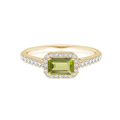 Horizontal 7X5 MM Radiant Side Accent Peridot 14k Yellow Gold East West Ring - Image 1 of 4