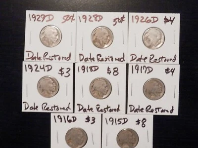 8 Denver DATE RESTORED NICKELS 1915D to 1929D - Image 1 of 4