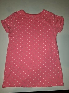 YD UK GIRLS SIZE 12 -13 PINK T-SHIRT TOP WHITE HEART MOTIF  - Bild 1 von 6