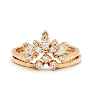 1.5ct Simulated Diamond Engagement Ring Rose Gold Plated Crown Bridal Set - Picture 1 of 3