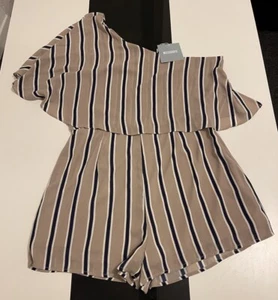 Misguided Playsuit 14 One Shoulder Striped Layer Playsuit Polyester BNWT - Picture 1 of 7