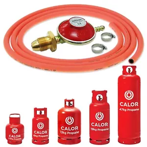 GAS BARBECUE BOTTLE REGULATOR KIT 3m ORANGE HOSE & CLIPS POL SCREW IN 37mbar BBQ - Picture 1 of 24