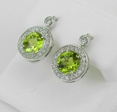 3.5Ct Round Cut Peridot Lab Created Moissanite Hoop Earrings 14K White Gold Over - Image 1 of 4