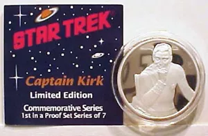 Classic Star Trek Capt. Kirk 1 ounce Pure Silver Proof Coin 1989 NEW MINT IN BOX - Picture 1 of 1