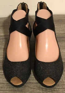 Black Ankle Strap Lisa Sandals Metallic Gentle Souls Kenneth Cole Peep ToeSz 7.5 - Picture 1 of 8