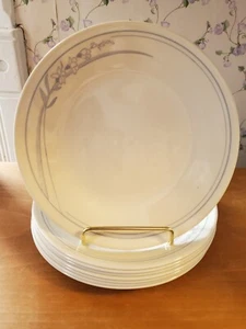 Set 8 Corelle BLUE LILY 6 3/4"  Salad Plates Beige Blue Flowers Microwave Safe - Picture 1 of 2